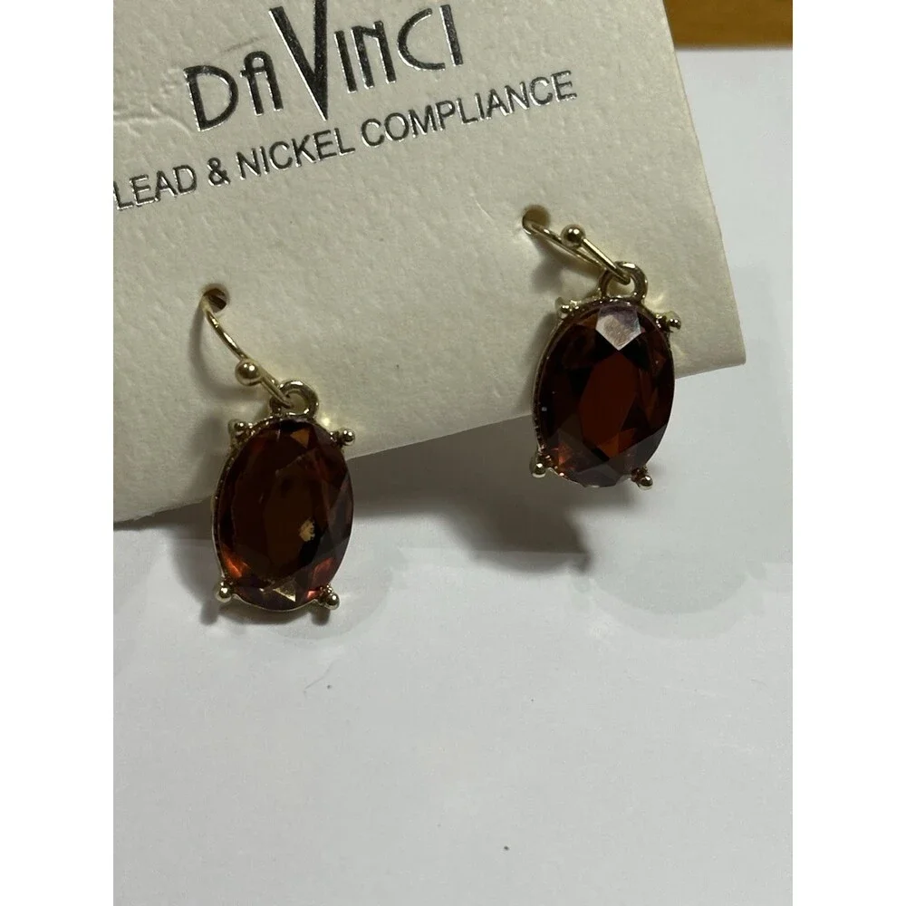 3Pc Mixed Earrings Lot Da Vinci Gemstone Gold Tone Vintage Style New & Used